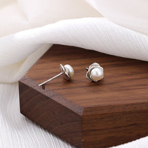 Pearl Rose Flower Wedding Stud Earrings - Perimade & Co.