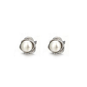 Pearl Rose Flower Wedding Stud Earrings - Perimade & Co.