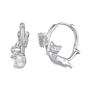 Pet Cat Chasing Butterfly Huggie Hoop Earrings - Perimade & Co.