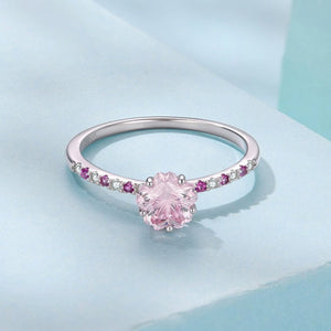 Pink Cherry Blossom Half Pave CZ Band Ring - Perimade & Co.