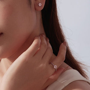 Pink Cherry Blossom Half Pave CZ Band Ring - Perimade & Co.