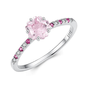 Pink Cherry Blossom Half Pave CZ Band Ring - Perimade & Co.