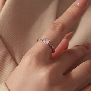 Pink Cherry Blossom Half Pave CZ Band Ring - Perimade & Co.