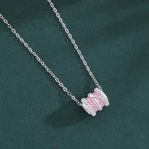 Pink Cylinder Barrel Pavé CZ Charm Necklace - Perimade & Co.