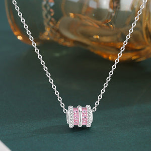 Pink Cylinder Barrel Pavé CZ Charm Necklace - Perimade & Co.