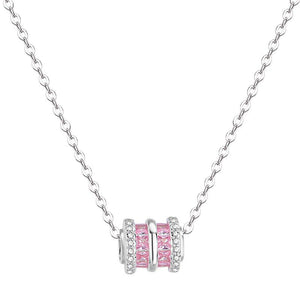 Pink Cylinder Barrel Pavé CZ Charm Necklace - Perimade & Co.