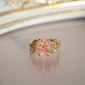 Pink CZ Cherry Blossom floral Leaf Warp Ring - Perimade & Co.
