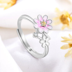 Pink Daisy Flower Anxiety Fidget Spinner Ring - Perimade & Co.