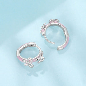 Pink Enamel Dual Bow Huggie Hoop Earrings - Perimade & Co.