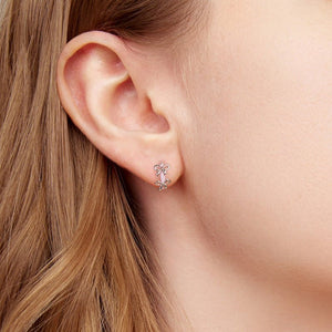Pink Enamel Dual Bow Huggie Hoop Earrings - Perimade & Co.