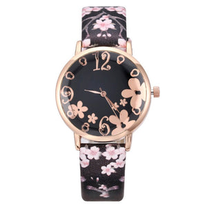 Pink Flower 34 mm Round Leather Watch - Perimade & Co.