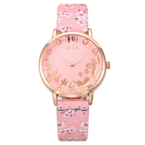 Pink Flower 34 mm Round Leather Watch - Perimade & Co.