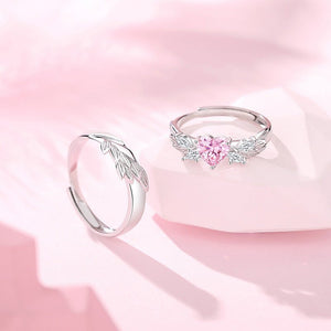 Pink Heart Angel Wing Matching Couple Ring - Perimade & Co.