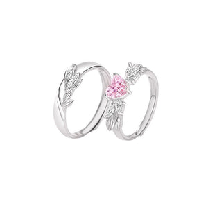 Pink Heart Angel Wing Matching Couple Ring - Perimade & Co.