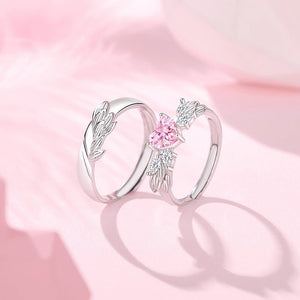 Pink Heart Angel Wing Matching Couple Ring - Perimade & Co.