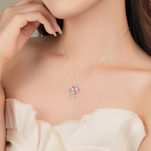Pink Heart Crown Bow Knot Pendant Necklace - Perimade & Co.