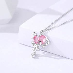 Pink Heart Crown Bow Knot Pendant Necklace - Perimade & Co.