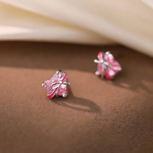 Pink Heart Enamel Ribbon Bow Stud Earrings - Perimade & Co.