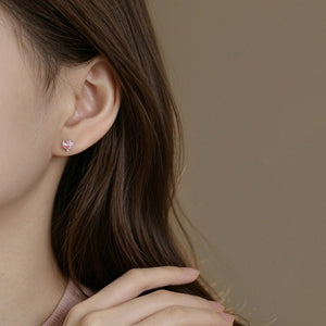 Pink Heart Enamel Ribbon Bow Stud Earrings - Perimade & Co.