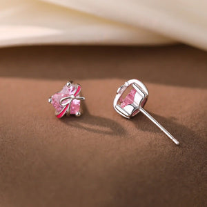 Pink Heart Enamel Ribbon Bow Stud Earrings - Perimade & Co.