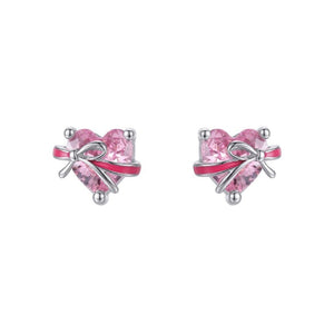Pink Heart Enamel Ribbon Bow Stud Earrings - Perimade & Co.