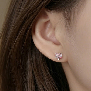 Pink Heart Enamel Ribbon Bow Stud Earrings - Perimade & Co.
