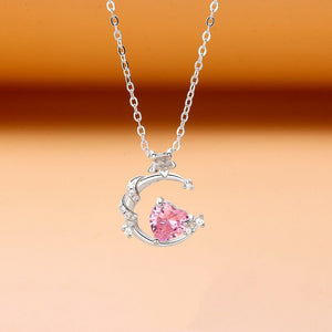 Pink Heart Moon Charm Pendant Necklace - Perimade & Co.