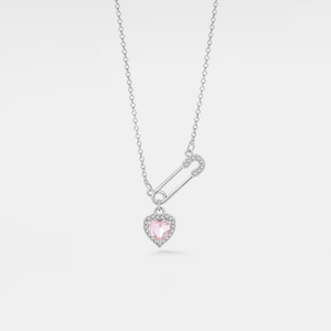 Pink Heart Safety Pin Pendant Necklace - Perimade & Co.