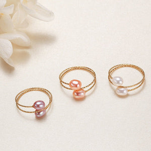 Pink Purple White Pearl Stacking Bypass Ring - Perimade & Co.