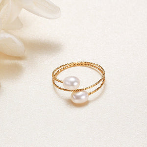 Pink Purple White Pearl Stacking Bypass Ring - Perimade & Co.