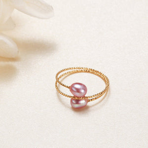 Pink Purple White Pearl Stacking Bypass Ring - Perimade & Co.