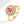 Gold ring with a pink gemstone and diamond accents on a white background