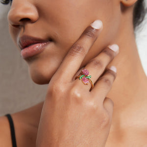 Pink Tulip Flower Stacking Bypass Ring - Perimade & Co.