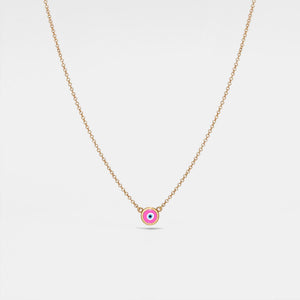 Necklace with a small round pendant on a light gray background