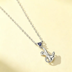 Playful Cat Sapphire Blue CZ Charm Necklace - Perimade & Co.