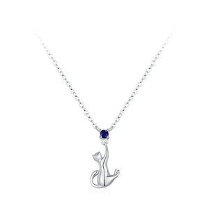 Playful Cat Sapphire Blue CZ Charm Necklace - Perimade & Co.