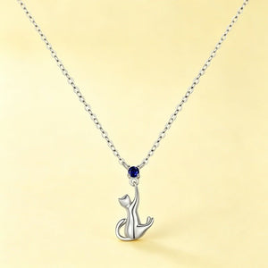 Playful Cat Sapphire Blue CZ Charm Necklace - Perimade & Co.