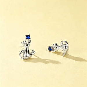 Playful Cat Sapphire Blue Stone Stud Earrings - Perimade & Co.