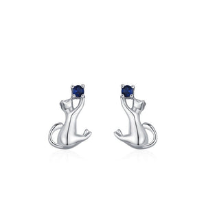 Playful Cat Sapphire Blue Stone Stud Earrings - Perimade & Co.