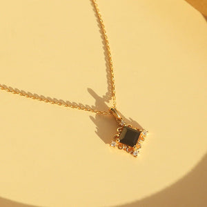 Princess Black CZ Filigree Pendant Necklace - Perimade & Co.