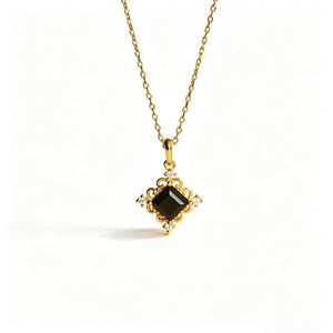 Princess Black CZ Filigree Pendant Necklace - Perimade & Co.