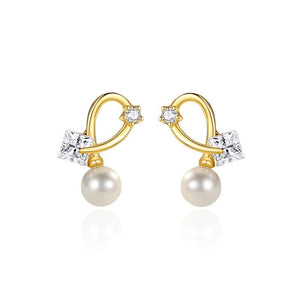 Princess CZ Pearl Curved Loop Stud Earrings - Perimade & Co.