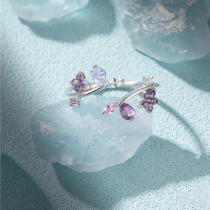 Purple Flower Leaf Stacking Bypass Ring - Perimade & Co.