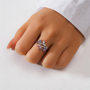 Purple Flower Leaf Stacking Bypass Ring - Perimade & Co.