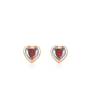Rainbow Aurora Heart CZ Bezel Stud Earrings - Perimade & Co.