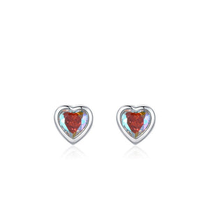 Rainbow Aurora Heart CZ Bezel Stud Earrings - Perimade & Co.