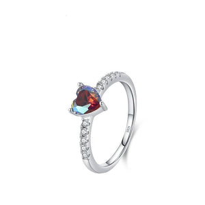 Rainbow Aurora Heart CZ Half Pave Band Ring - Perimade & Co.