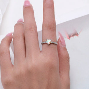 Rainbow Aurora Heart CZ Half Pave Band Ring - Perimade & Co.