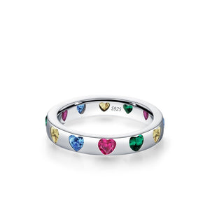 Rainbow CZ Heart Flush Set Eternity Band Ring - Perimade & Co.