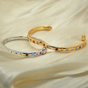Rainbow CZ Multi Stone Hinge Bangle Bracelet - Perimade & Co.
